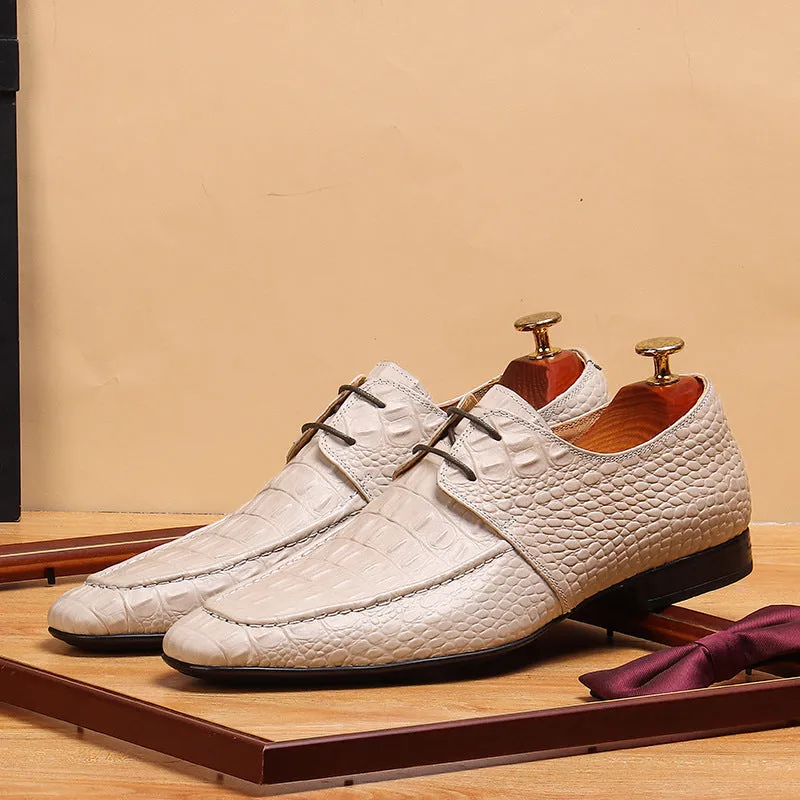 2025 Kuaishou leather shoes men's shoes new business casual formal wear men's genuine leather crocodile pattern round head derby shoes men's Popular trade