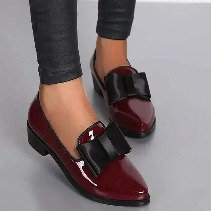 2025 Women's Loafers Bow Pointed Toe Flat Shoes – Patent Leather Casual Comfortable Ladies Footwear