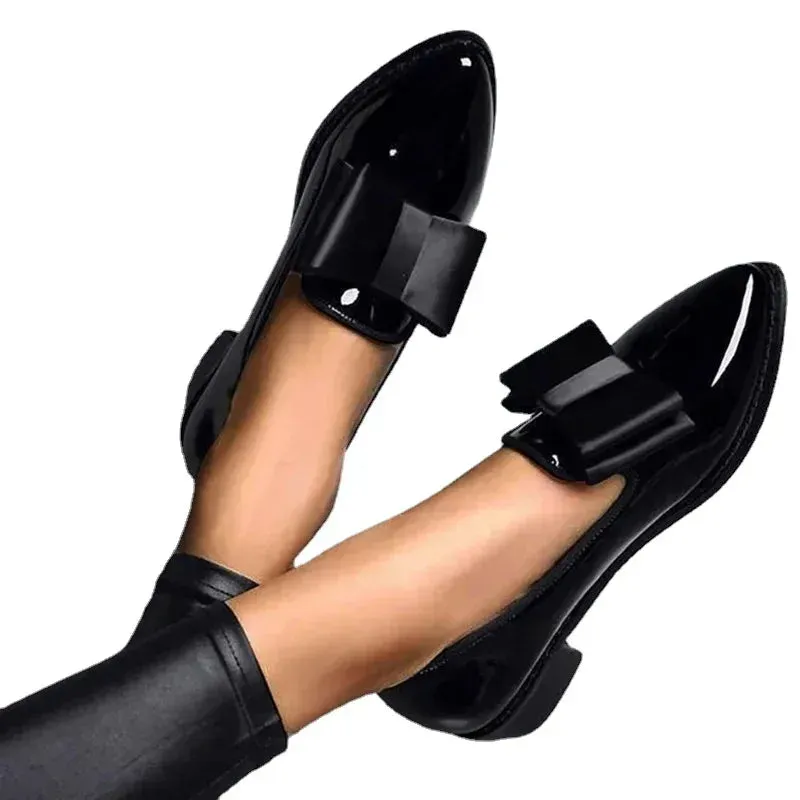 2025 Women's Loafers Bow Pointed Toe Flat Shoes – Patent Leather Casual Comfortable Ladies Footwear
