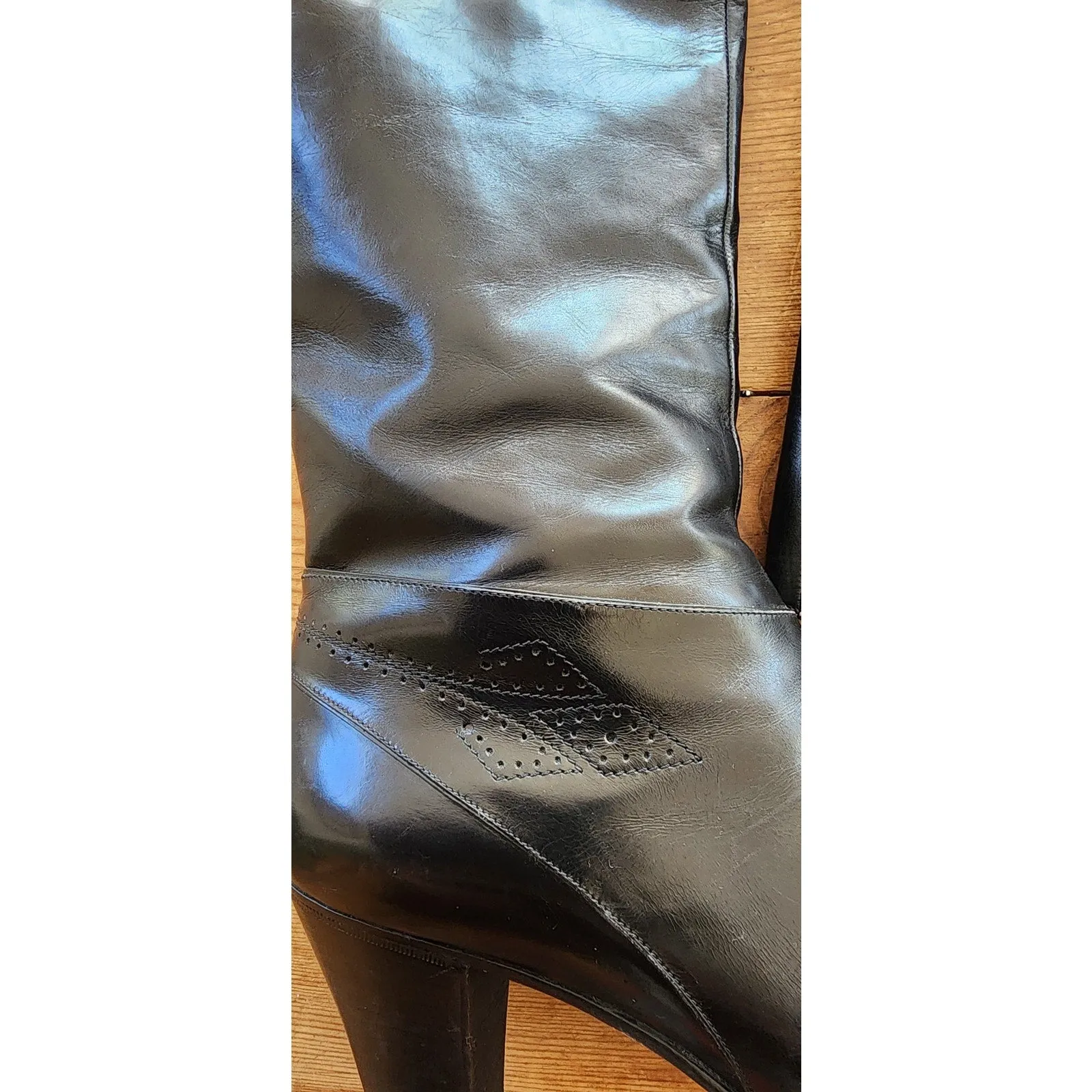 70s Black Leather Boots Knee High Ferragamo Size 7