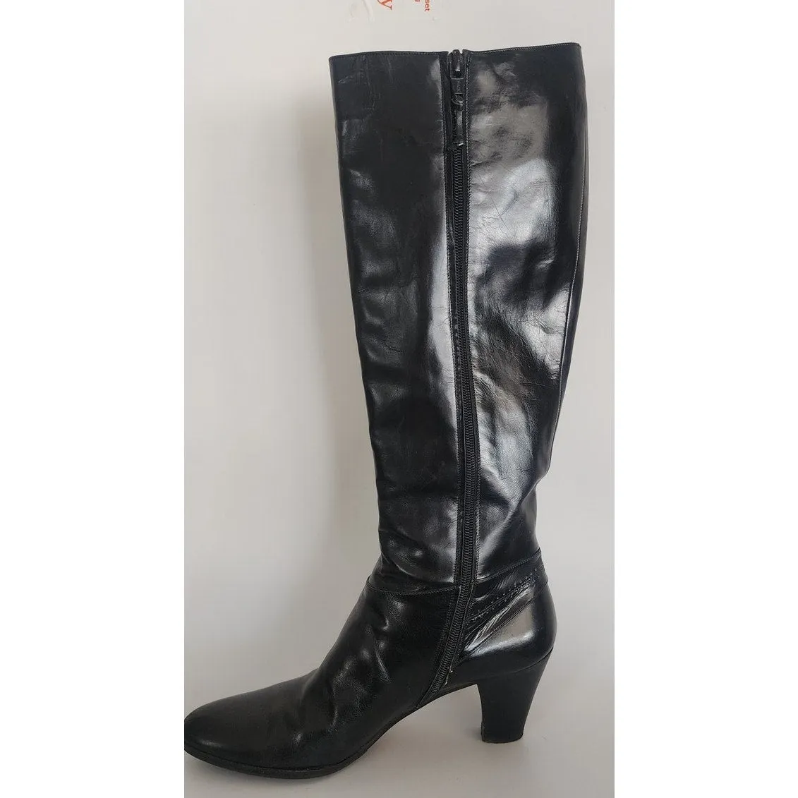 70s Black Leather Boots Knee High Ferragamo Size 7