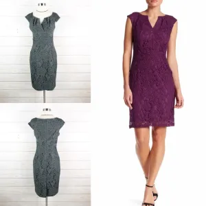 Adrianna Papell Cap Sleeve Split Neck Lace Dress 4
