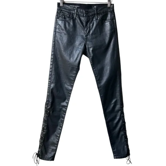 AG The Farrah Skinny Ankle Side Lace Black Jeans Sz 25