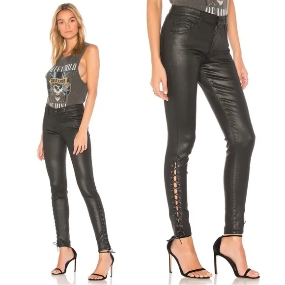 AG The Farrah Skinny Ankle Side Lace Black Jeans Sz 25
