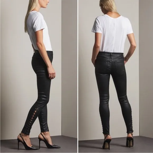 AG The Farrah Skinny Ankle Side Lace Black Jeans Sz 25