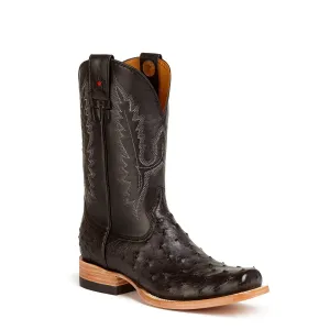 Antonio Full Quill Ostrich Stockman Square Toe Boot - Black