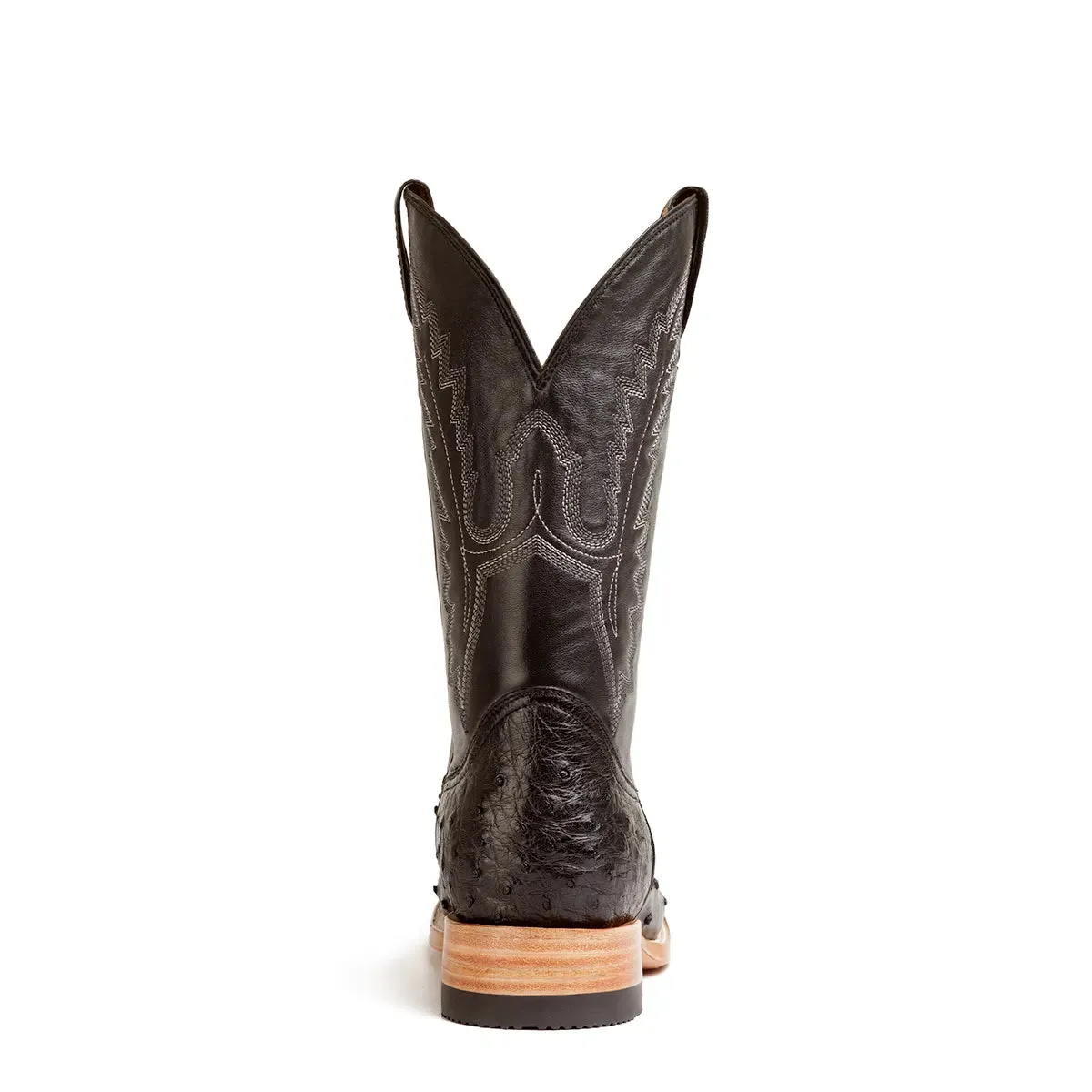 Antonio Full Quill Ostrich Stockman Square Toe Boot - Black