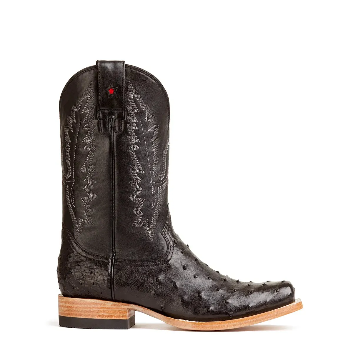 Antonio Full Quill Ostrich Stockman Square Toe Boot - Black