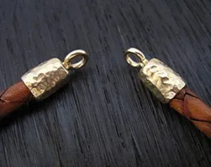 Artisan Textured 4mm End Caps and Leather Caps in Gold Bronze (one pair)(N)