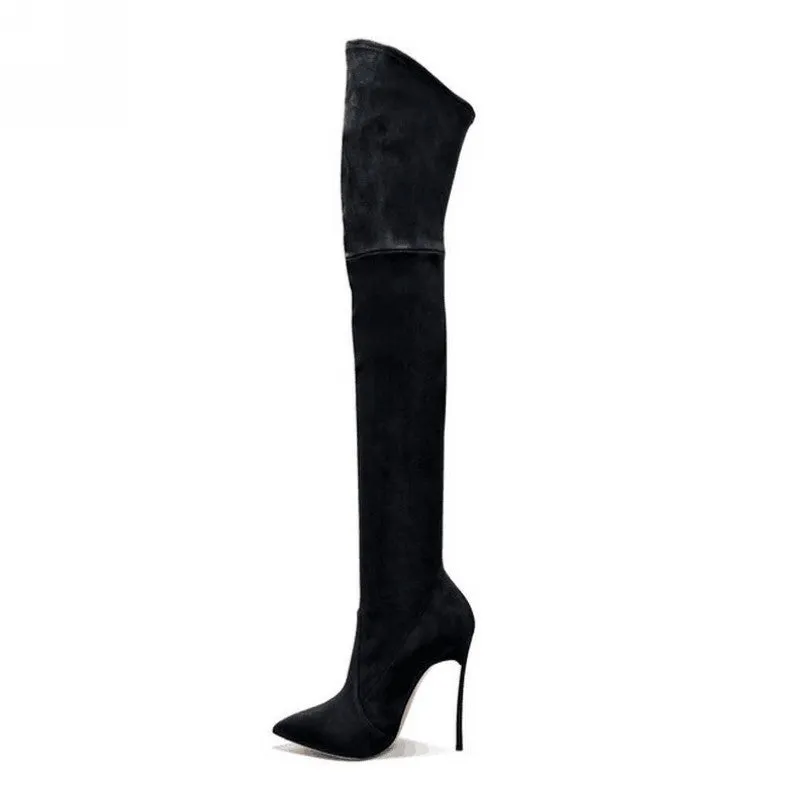 Autumn Winter Women Boots Stretch Faux Suede Slim Thigh High Boots Fashion Sexy Over the Knee Boots High Heels Shoes Woman