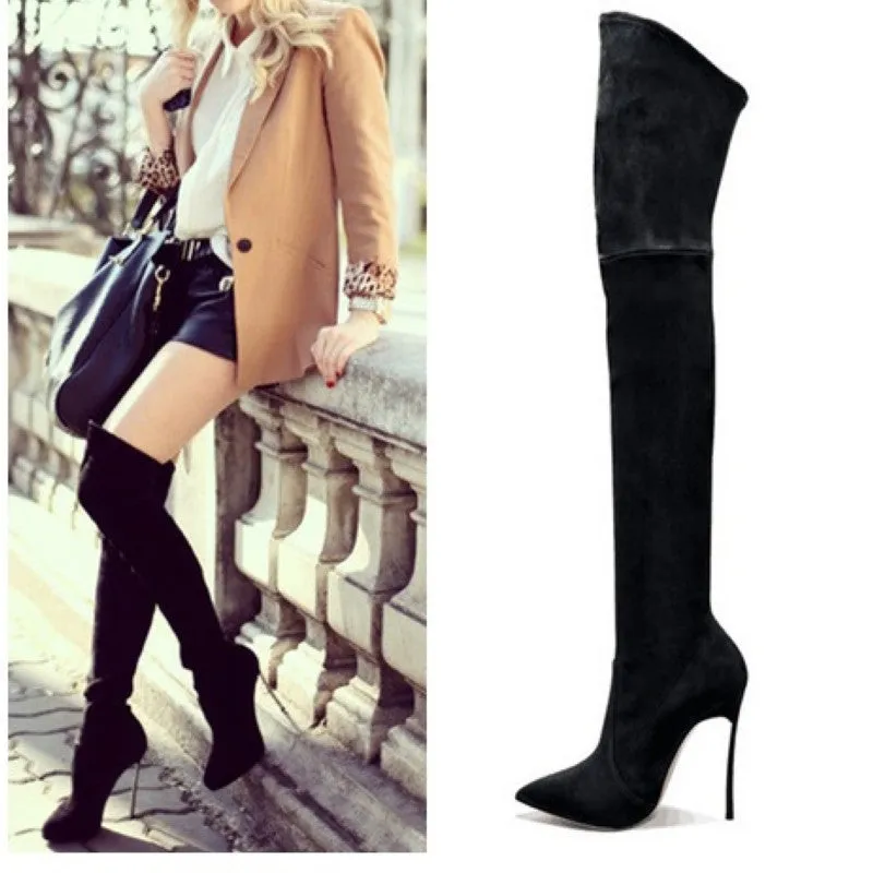 Autumn Winter Women Boots Stretch Faux Suede Slim Thigh High Boots Fashion Sexy Over the Knee Boots High Heels Shoes Woman