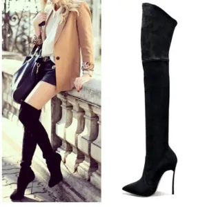 Autumn Winter Women Boots Stretch Faux Suede Slim Thigh High Boots Fashion Sexy Over the Knee Boots High Heels Shoes Woman