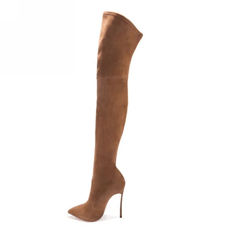 Autumn Winter Women Boots Stretch Faux Suede Slim Thigh High Boots Fashion Sexy Over the Knee Boots High Heels Shoes Woman
