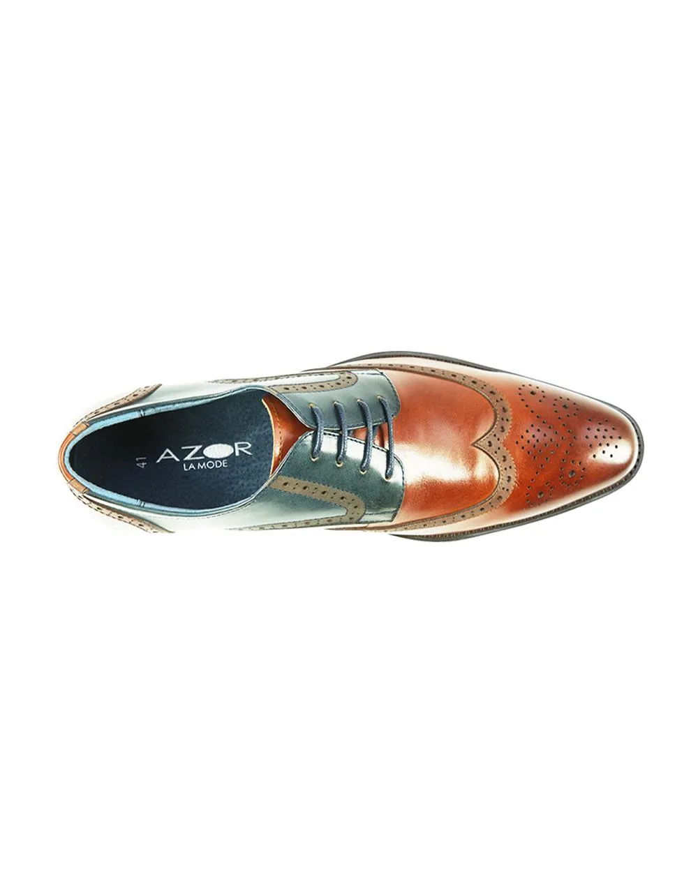 AZOR Mens Oval Long  Missori Wingtip  Lace Up Shoes Tan UK 7 to UK 12