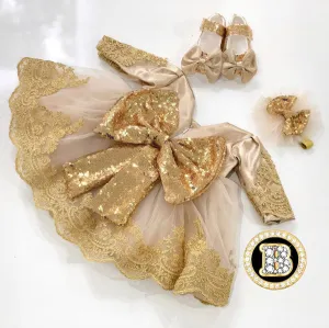 Baby Girl Ivory Dress for Special Occasions, Champagne Lace Dress