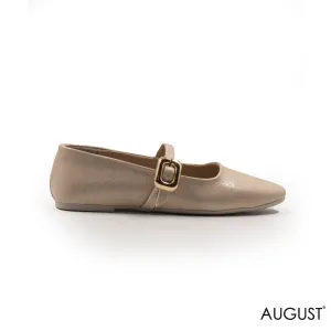 BEIGE LEATHER BUCKLE BALLERINAS
