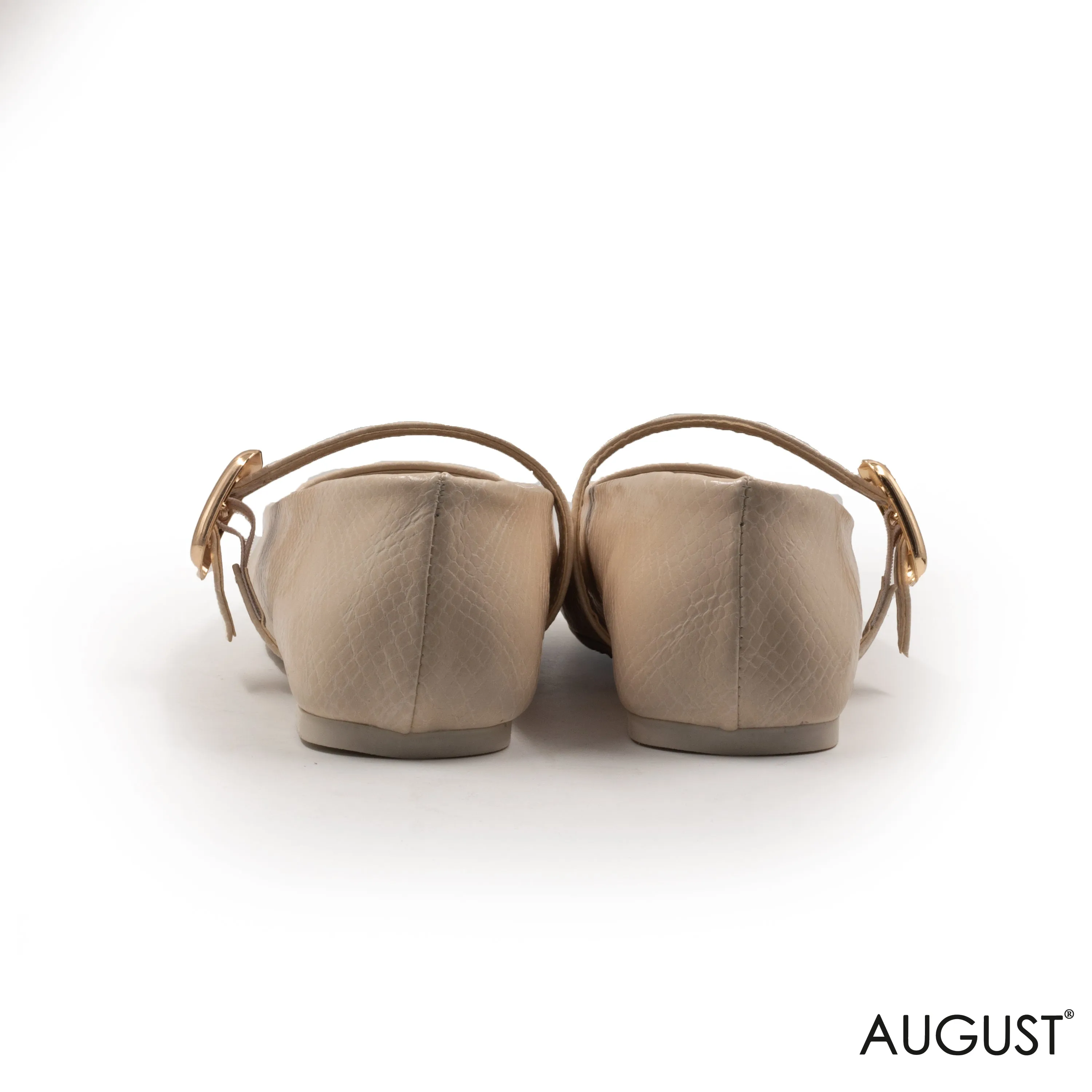 BEIGE LEATHER BUCKLE BALLERINAS