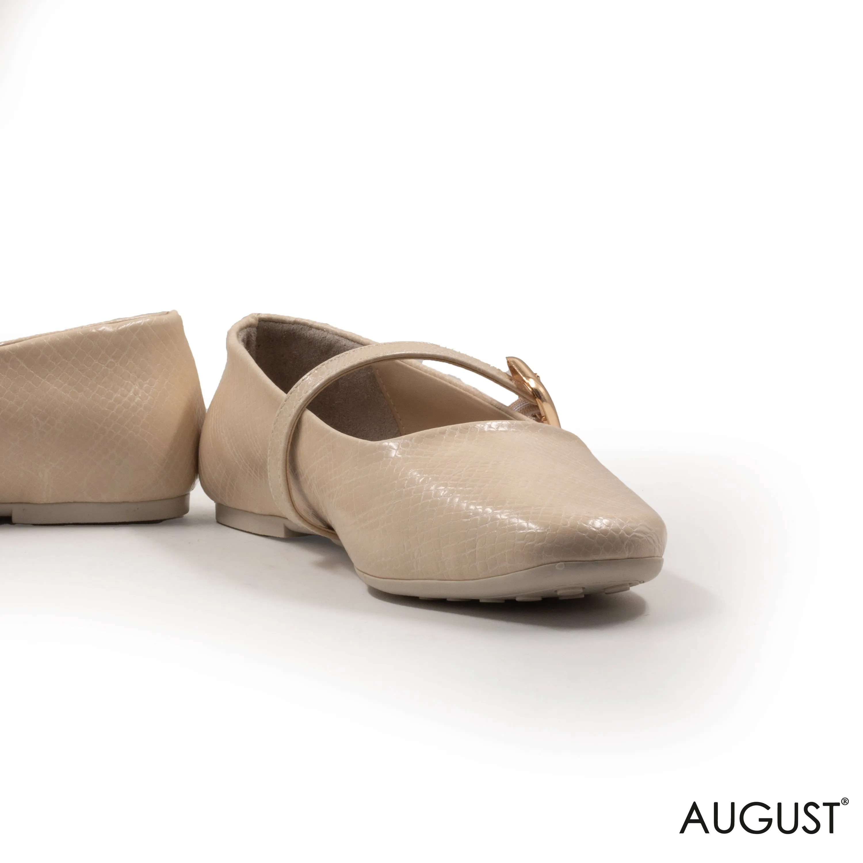BEIGE LEATHER BUCKLE BALLERINAS