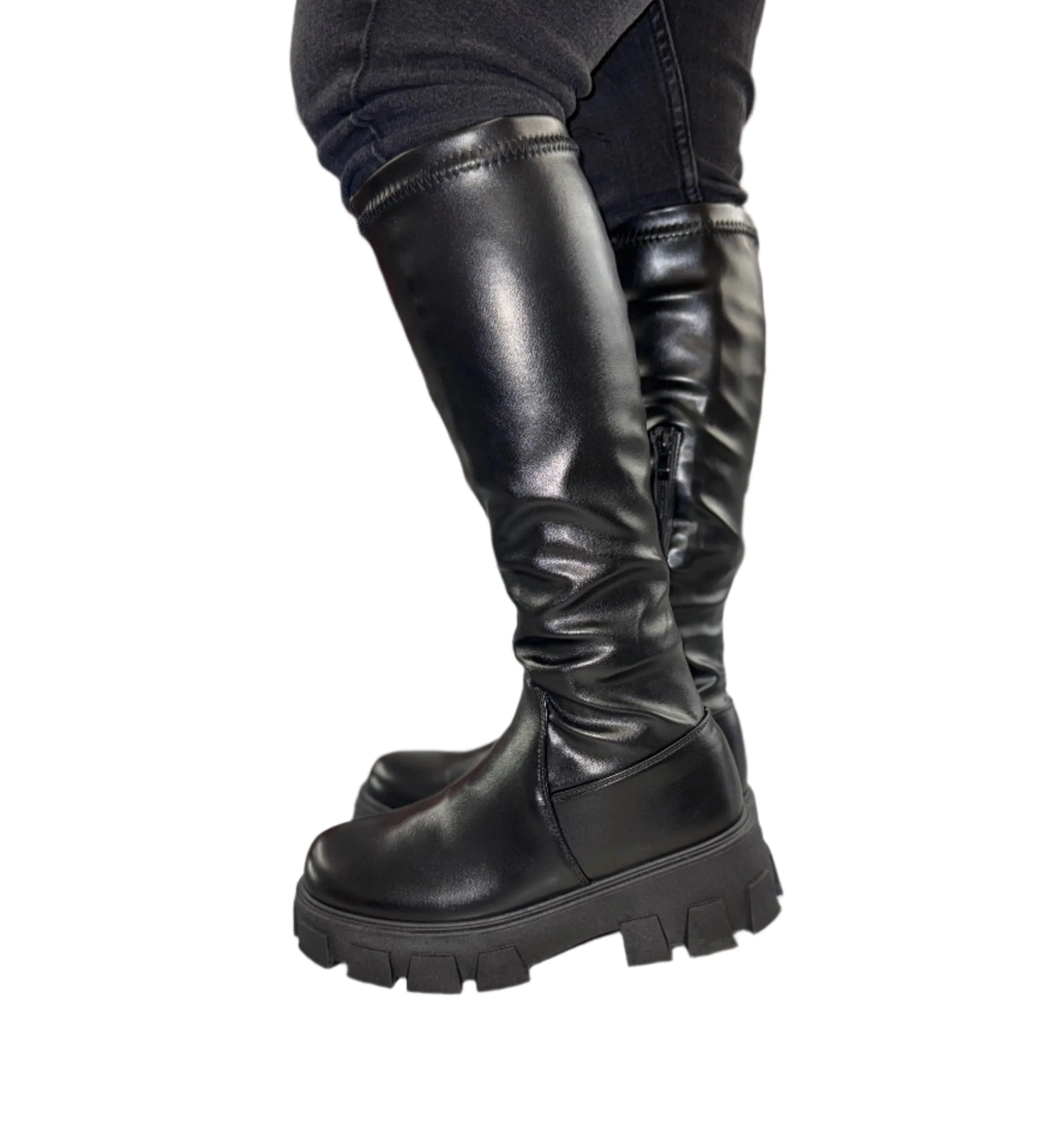 BELOW THE KNEE FAUX LEATHER PLATFORM BOOT PREMO-03