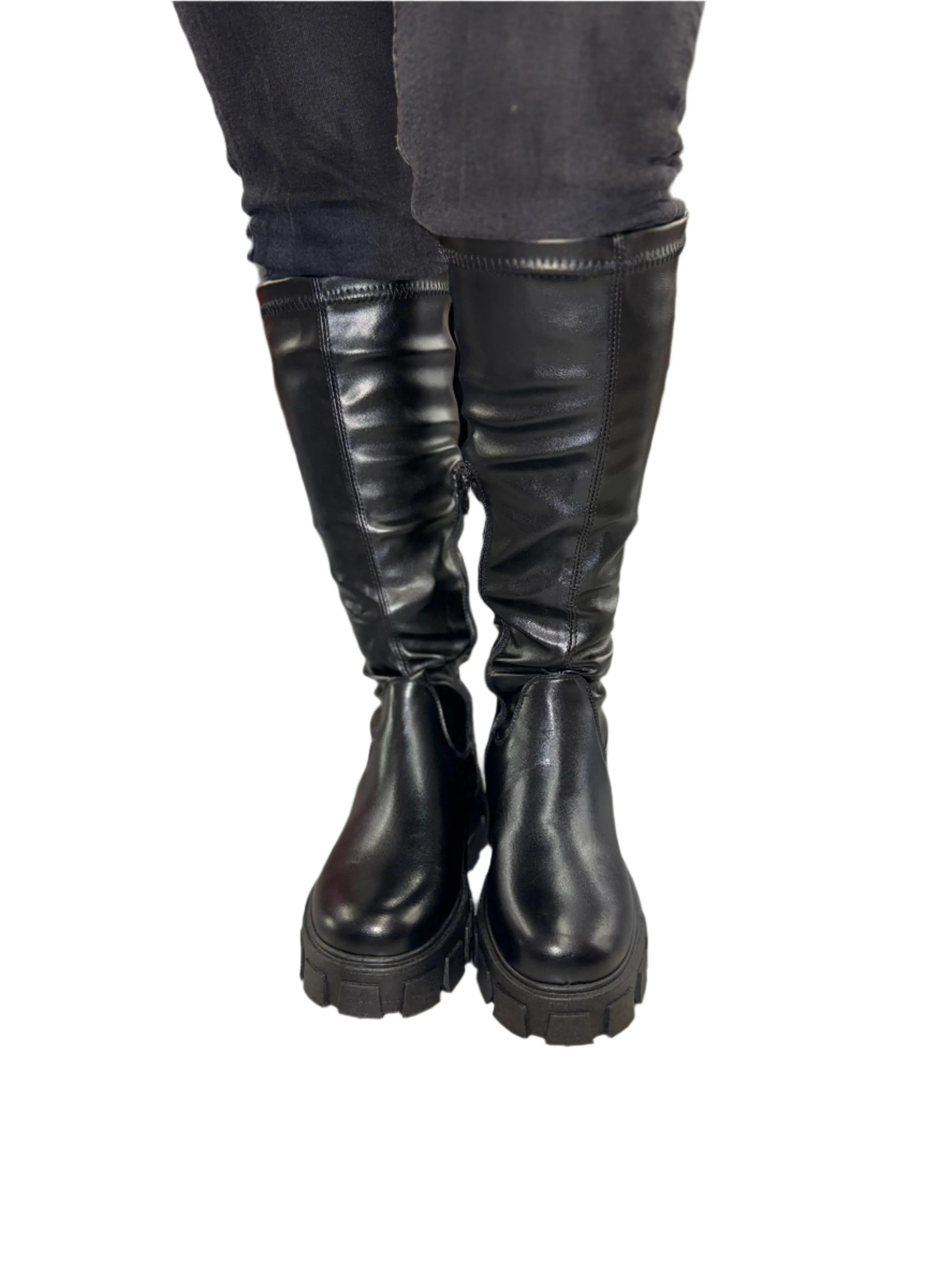 BELOW THE KNEE FAUX LEATHER PLATFORM BOOT PREMO-03