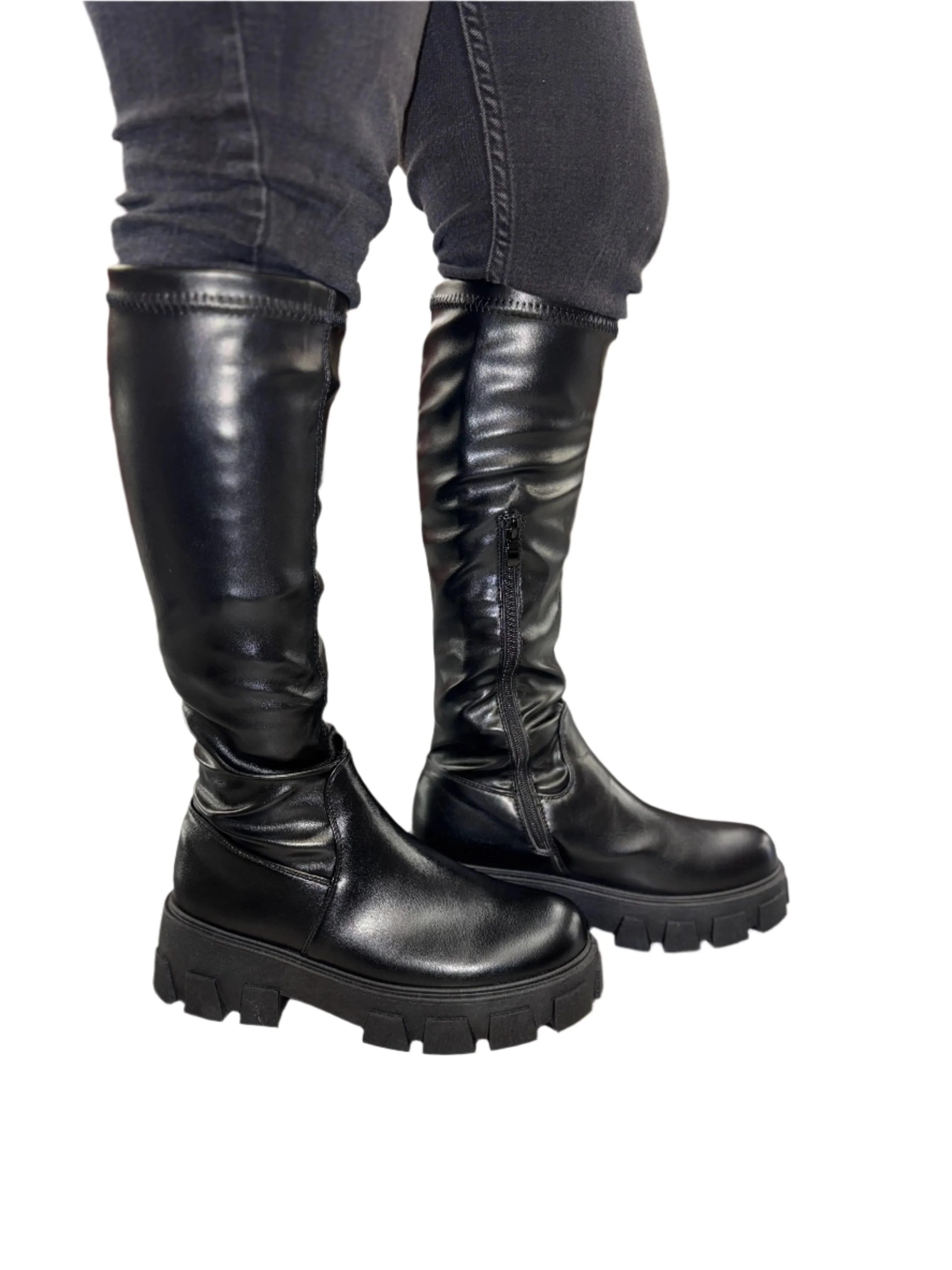 BELOW THE KNEE FAUX LEATHER PLATFORM BOOT PREMO-03