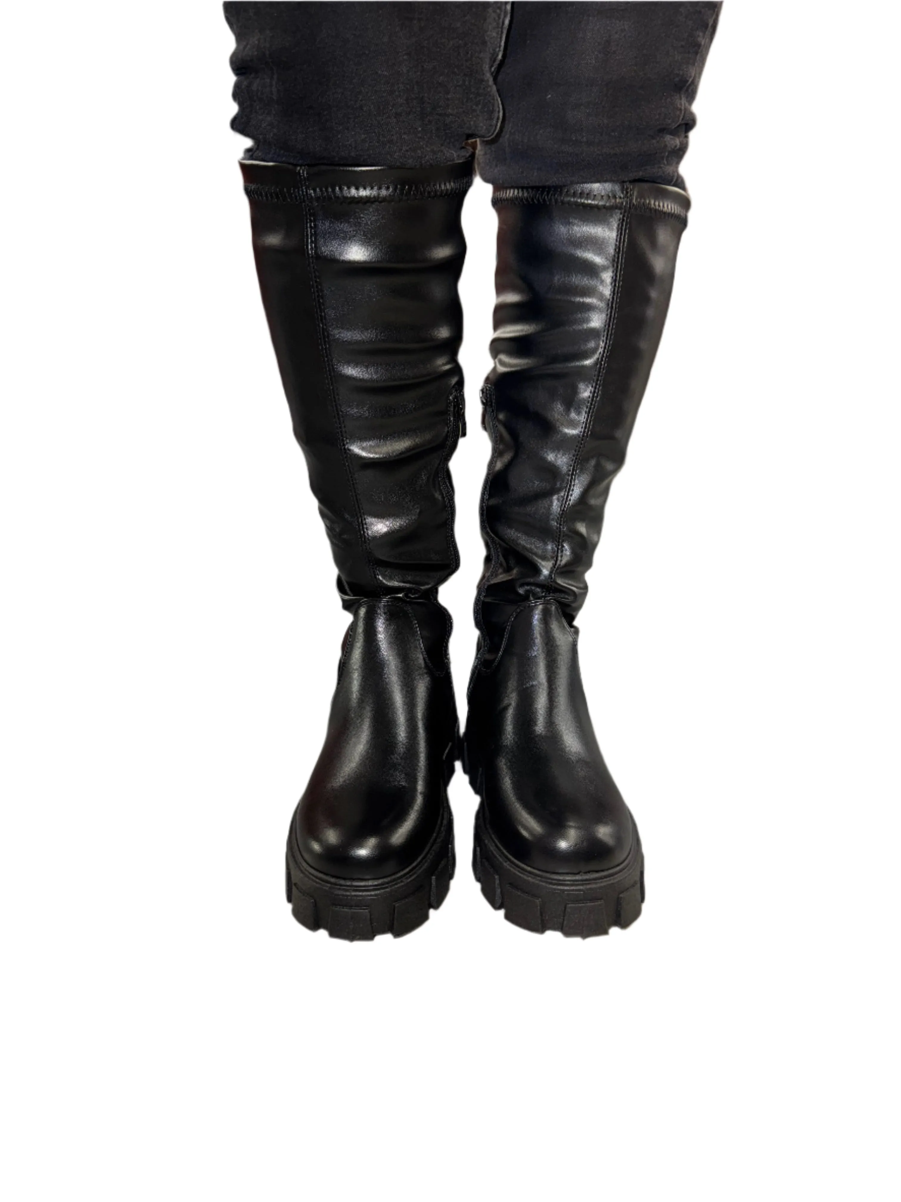 BELOW THE KNEE FAUX LEATHER PLATFORM BOOT PREMO-03