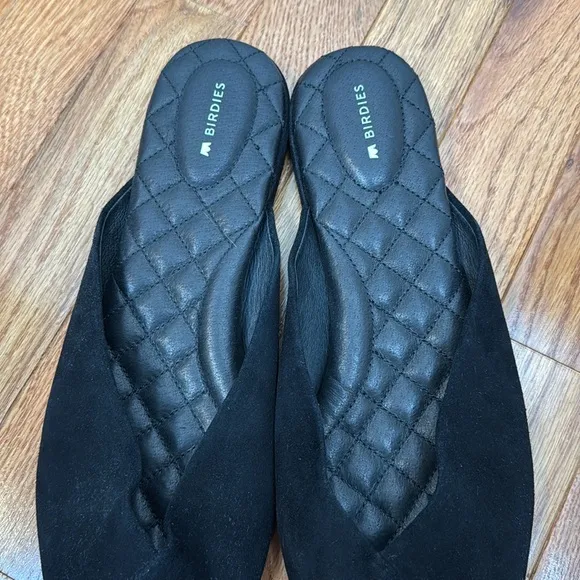 Birdies The Swan Black Suede Pointed-Toe Slides with Quilted Insole, Size 12