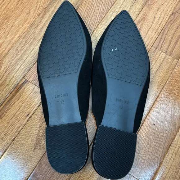 Birdies The Swan Black Suede Pointed-Toe Slides with Quilted Insole, Size 12