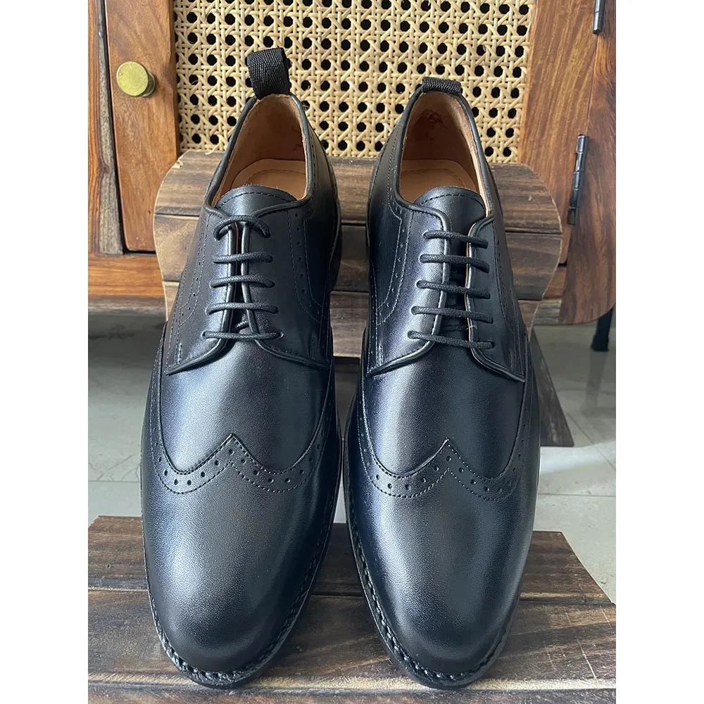 Black Goodyear Welted Wingtip Derby   Fiddle Back Sole