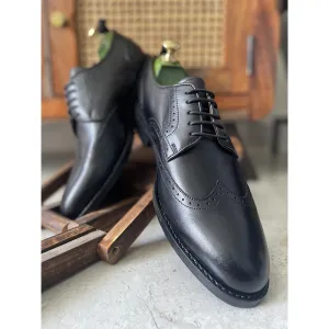 Black Goodyear Welted Wingtip Derby   Fiddle Back Sole