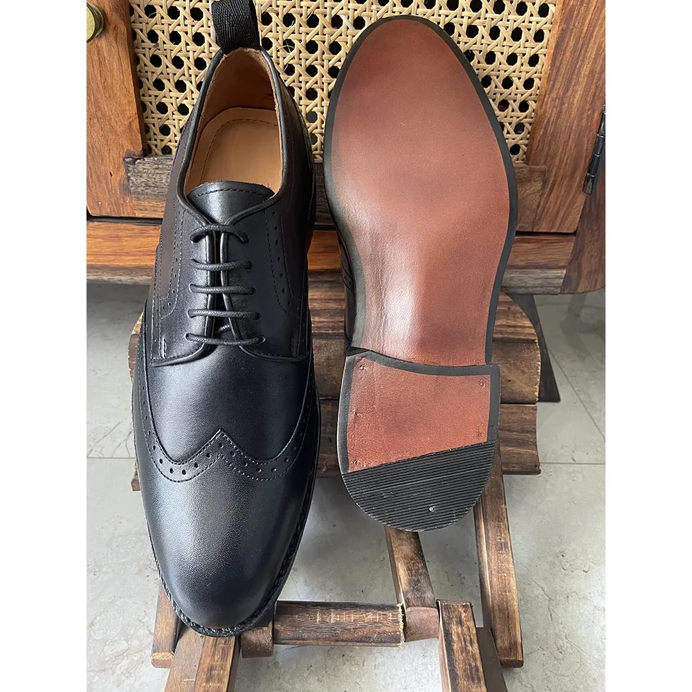 Black Goodyear Welted Wingtip Derby   Fiddle Back Sole