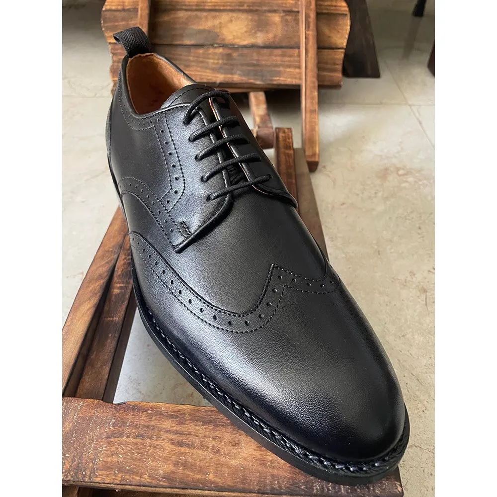 Black Goodyear Welted Wingtip Derby   Fiddle Back Sole