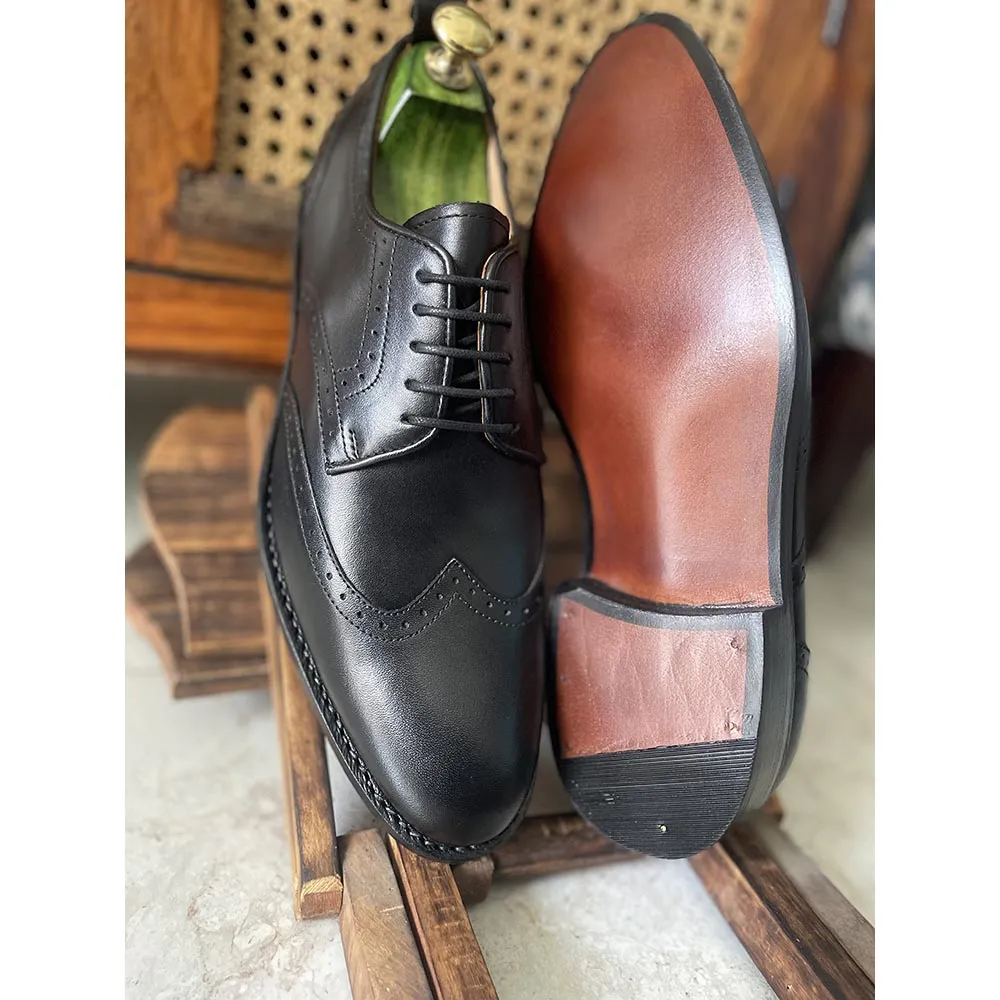 Black Goodyear Welted Wingtip Derby   Fiddle Back Sole