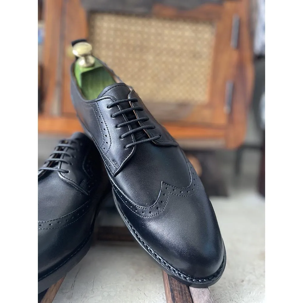 Black Goodyear Welted Wingtip Derby   Fiddle Back Sole