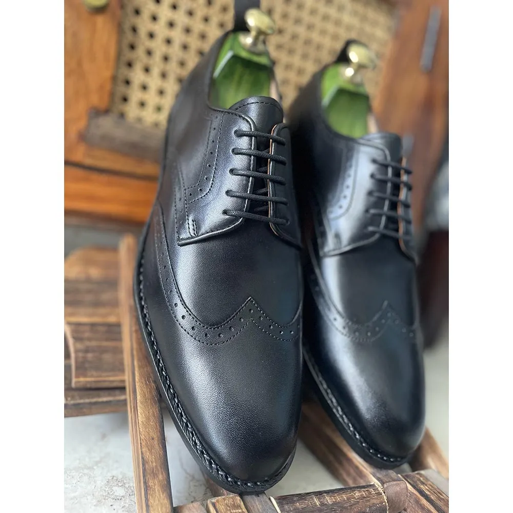 Black Goodyear Welted Wingtip Derby   Fiddle Back Sole