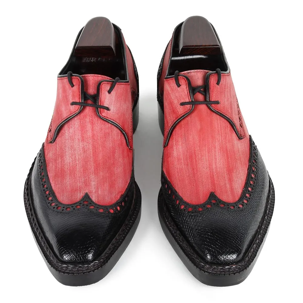 Black Lizard print   Burgundy Brushed patina Wingtip Norwegian Derby
