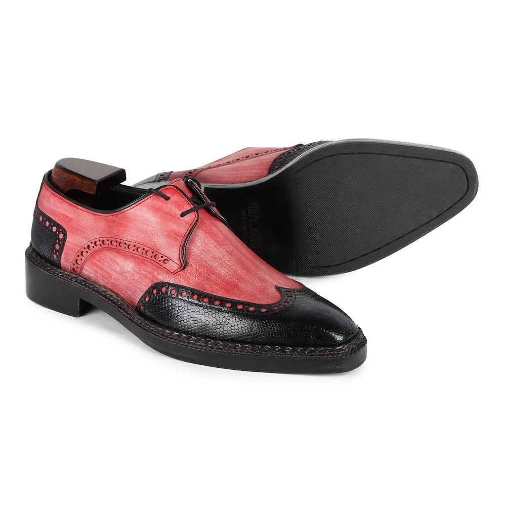 Black Lizard print   Burgundy Brushed patina Wingtip Norwegian Derby