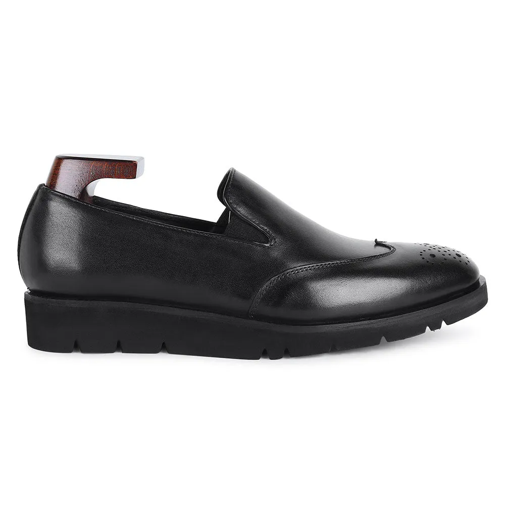 Black Mirror Glossed Extralight Wingtip Medallion Slipon