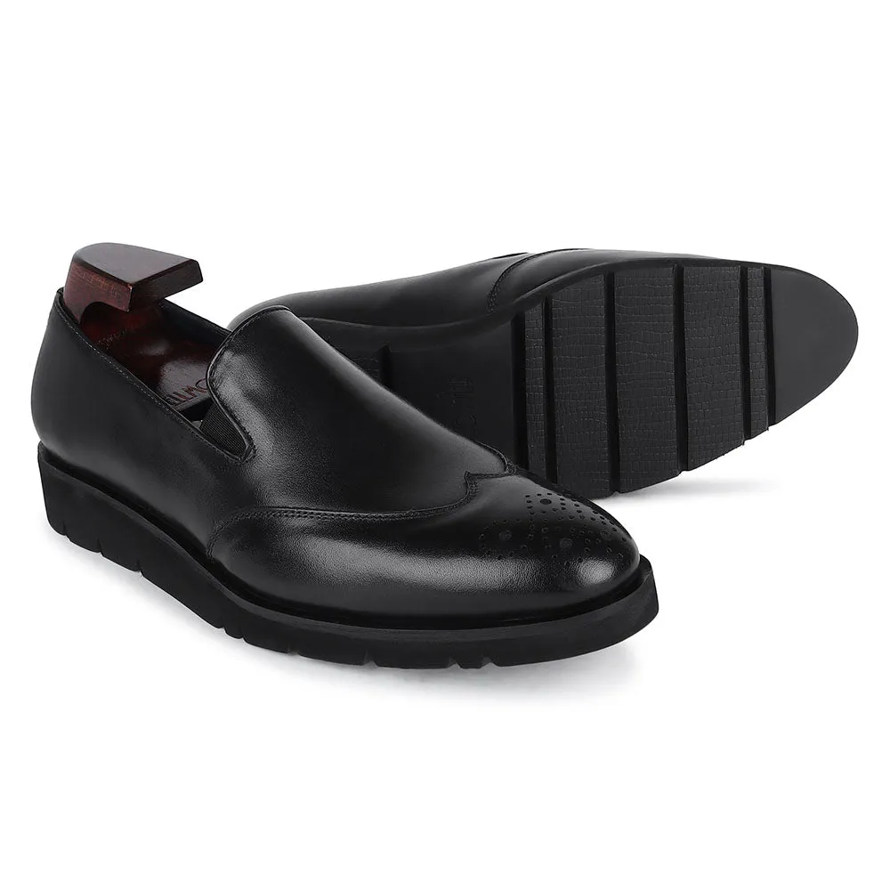 Black Mirror Glossed Extralight Wingtip Medallion Slipon