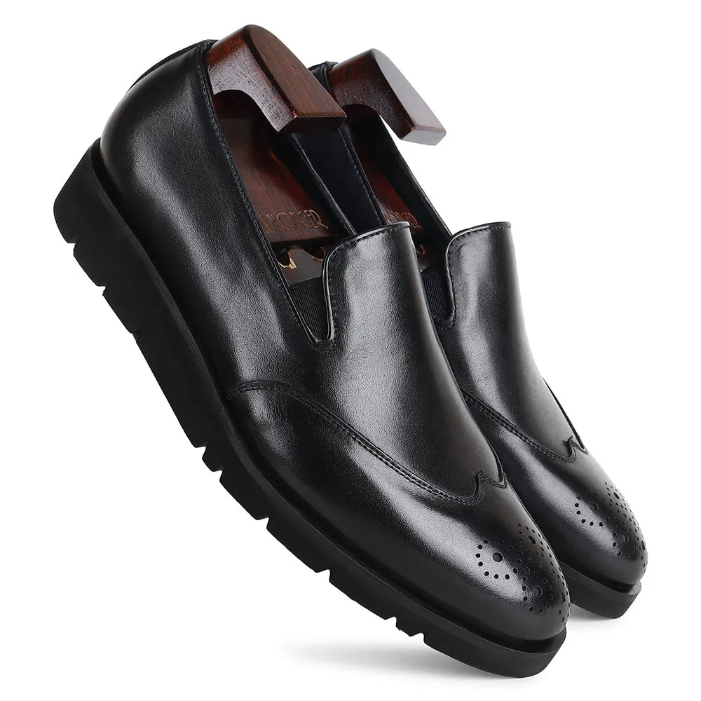 Black Mirror Glossed Extralight Wingtip Medallion Slipon
