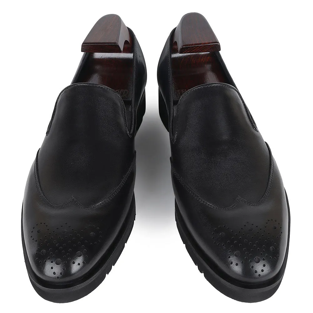 Black Mirror Glossed Extralight Wingtip Medallion Slipon