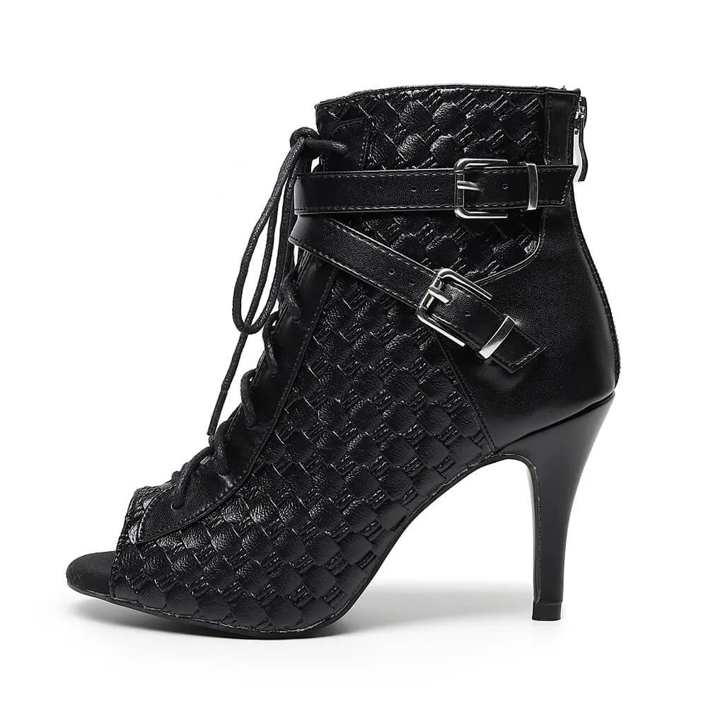 Black women's leather lace-up dance boots