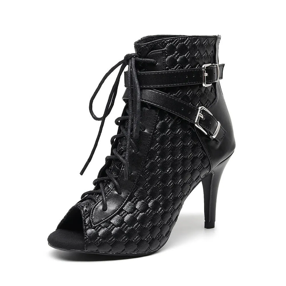 Black women's leather lace-up dance boots