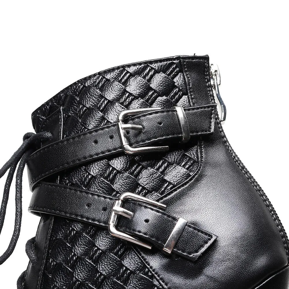Black women's leather lace-up dance boots