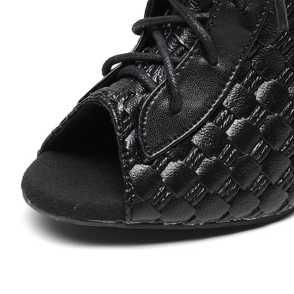 Black women's leather lace-up dance boots