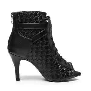 Black women's leather lace-up dance boots