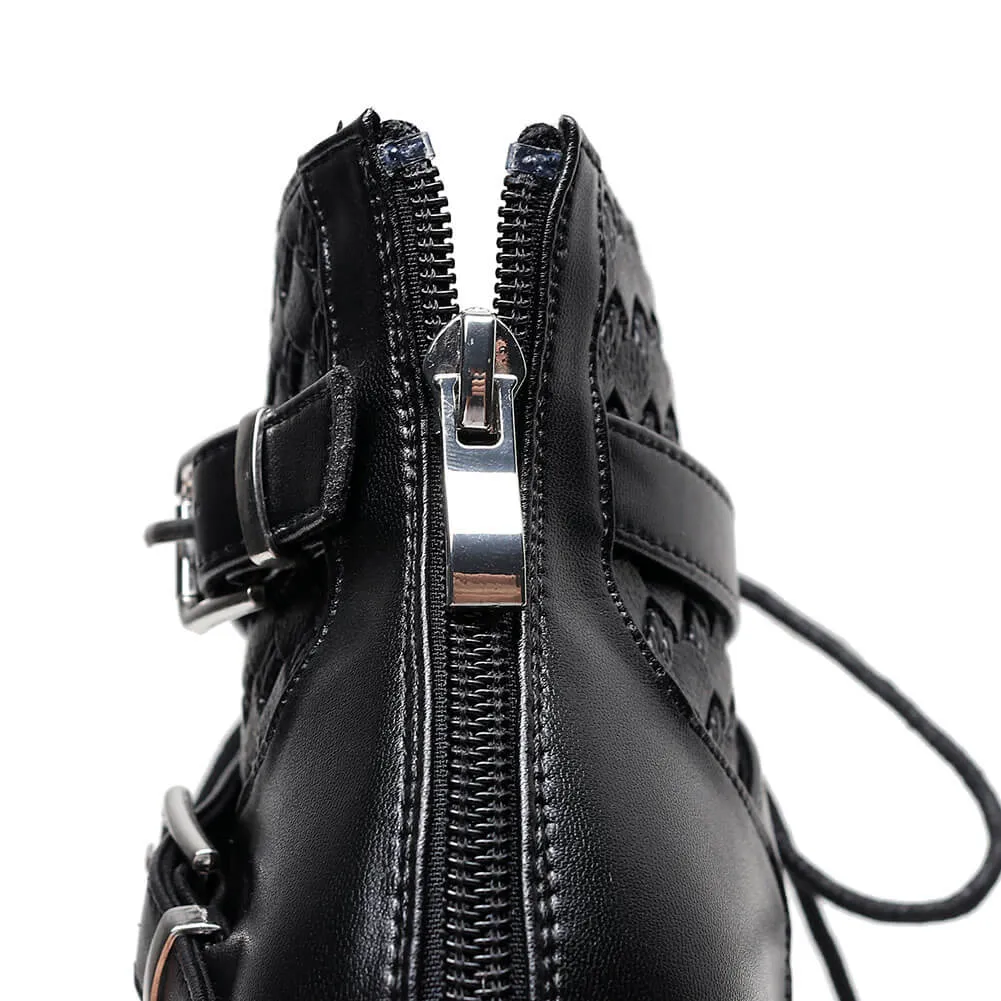 Black women's leather lace-up dance boots