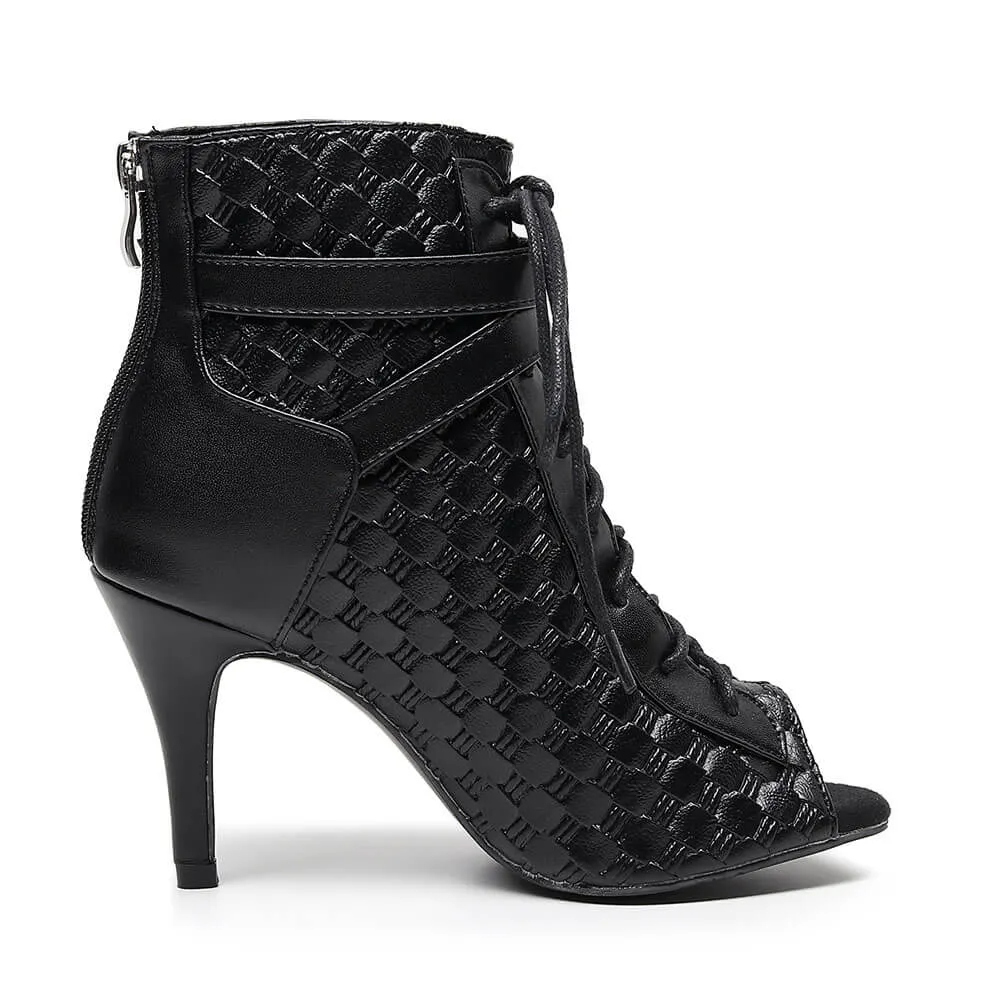 Black women's leather lace-up dance boots