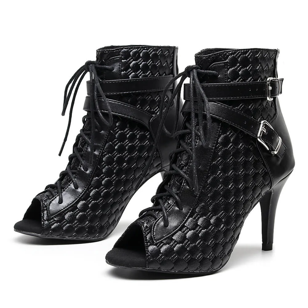 Black women's leather lace-up dance boots