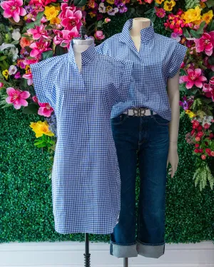 Blue Gingham Cap Sleeve Dress